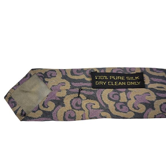 Giorgio Armani Vintage Purple Tan Black Abstract Paisley Necktie Italy 56 1/2" - Picture 8 of 8
